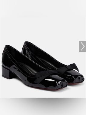 Christian Louboutin/Black Patent Leather Ballet 30mm heels with Bow/NIB! US 7!!